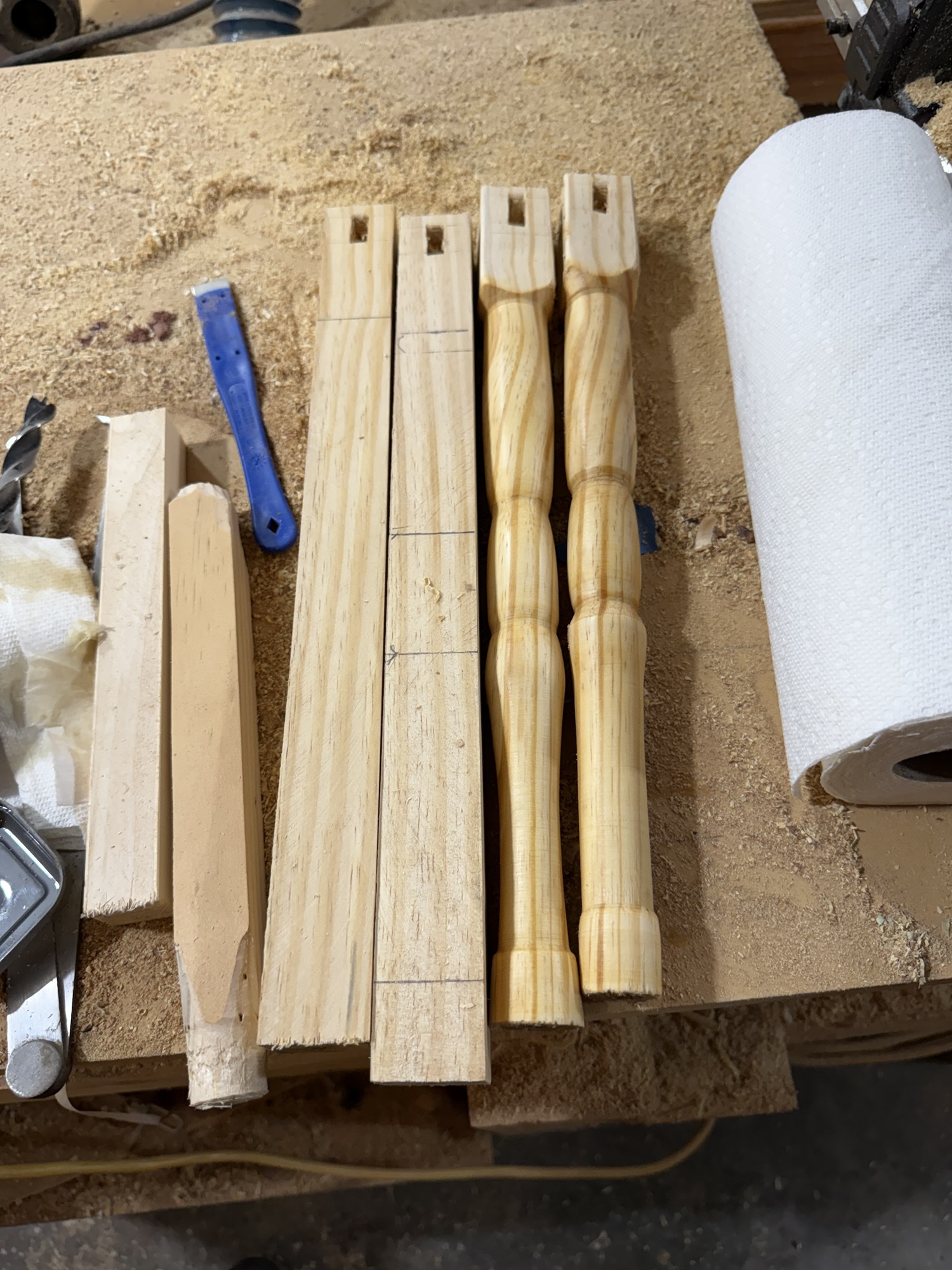 Table legs in the process of becoming.