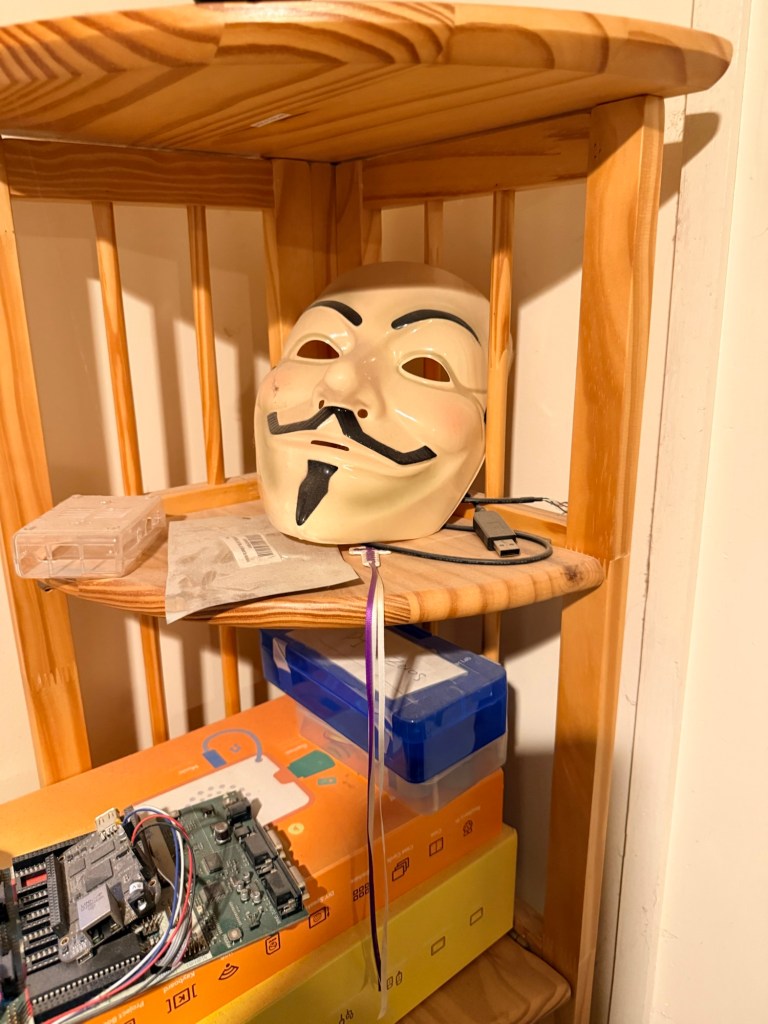 A mask on a shelf